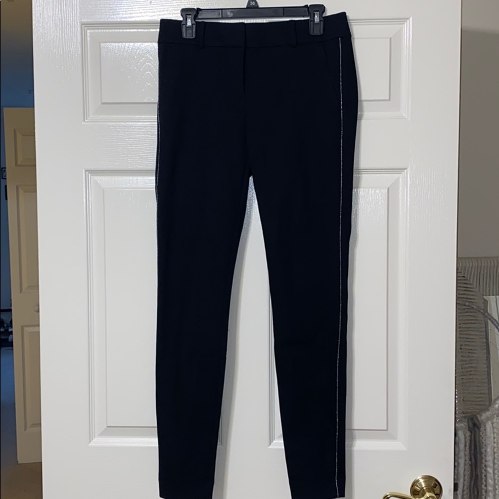 Loft Black Skinny Dress Pants with Silver Stripe